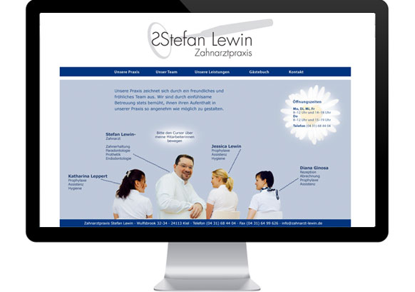 Abbildung der Homepage der Zahnarztpraxis Lewin